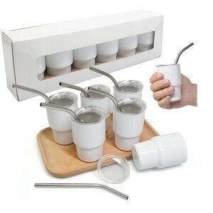 Brand new 3oz tumbler mini shot glass set with lids and straws